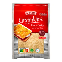 MILSANI Gratinkäse gerieben* Scheibenkäse & Geriebener Käse Bei Aldi Nord.