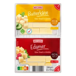 MILSANI Käse-Snack in Würfeln* Hartkäse & Käse Am Stück Bei Aldi Nord.