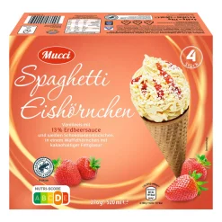 MUCCI Spaghetti-Eishörnchen* Waffeleis & Eis Am Stiel Bei Aldi Nord.|Veganes & Vegetarisches Grillgut Bei Aldi Nord.·Saisonales Eis & Sommerliche Desserts: Dein Sommer 2026 Bei Aldi Nord.